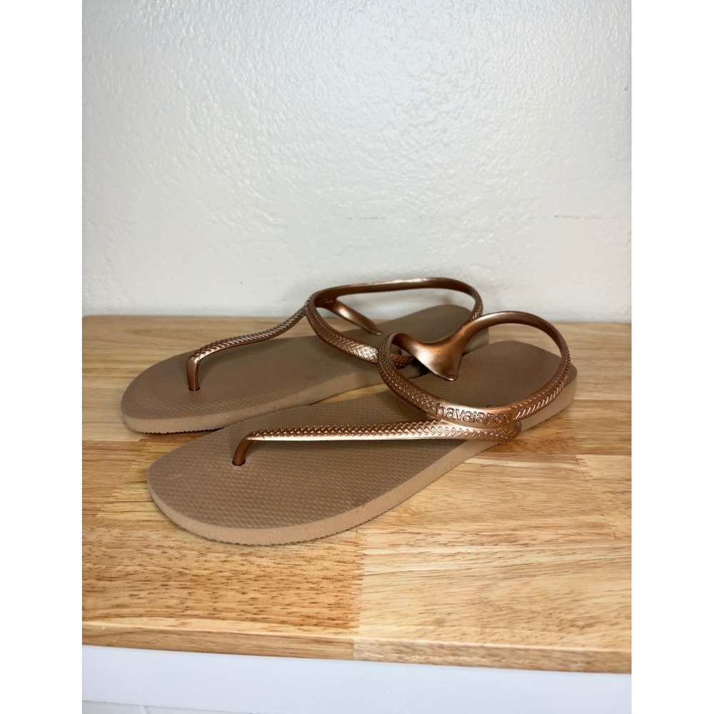 Havaianas Luna Rose Gold Metallic Slingback Ankle Flip Flop Sandals Women 11/12W